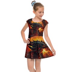 Dragon Fire Fantasy Art Kids  Cap Sleeve Dress by Cowasu