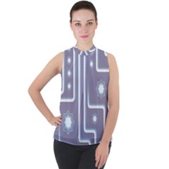 Pattern-non-seamless-background Mock Neck Chiffon Sleeveless Top by Cowasu