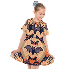 Bat Pattern Kids  Short Sleeve Shirt Dress by Valentinaart