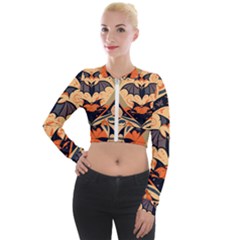 Bat Pattern Long Sleeve Cropped Velvet Jacket by Valentinaart