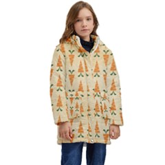 Patter-carrot-pattern-carrot-print Kids  Hooded Longline Puffer Jacket by Cowasu