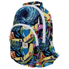 Cartoon Parody  Art Starry Night Van Gogh Rounded Multi Pocket Backpack by Sarkoni