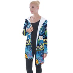 Cartoon Parody  Art Starry Night Van Gogh Longline Hooded Cardigan by Sarkoni