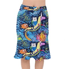 Cartoon Parody  Art Starry Night Van Gogh Short Mermaid Skirt by Sarkoni