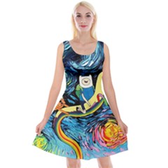 Cartoon Parody  Art Starry Night Van Gogh Reversible Velvet Sleeveless Dress by Sarkoni