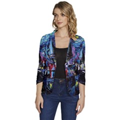 Castle Starry Night Print Van Gogh Parody Women s One-button 3/4 Sleeve Short Jacket by Sarkoni