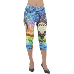 Cartoon Starry Night Art Van Gogh Parody Lightweight Velour Capri Leggings  by Sarkoni