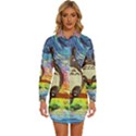 Cartoon Starry Night Art Van Gogh Parody Womens Long Sleeve Shirt Dress View1