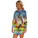 Cartoon Starry Night Art Van Gogh Parody Womens Long Sleeve Shirt Dress View2