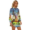 Cartoon Starry Night Art Van Gogh Parody Womens Long Sleeve Shirt Dress View3