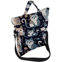 Cats Pattern Fold Over Handle Tote Bag by Valentinaart