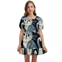 Cats Pattern Kids  Short Sleeve Dolly Dress by Valentinaart