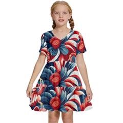 America Pattern Kids  Short Sleeve Tiered Mini Dress by Valentinaart