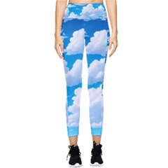 Sky Clouds Blue Cartoon Animated Pocket Leggings  by Bangk1t