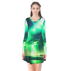 Lake Storm Neon Long Sleeve V-neck Flare Dress by Bangk1t