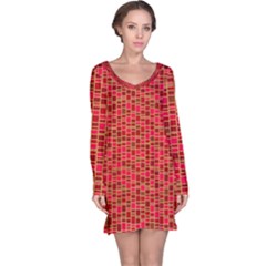 Geometry Background Red Rectangle Pattern Long Sleeve Nightdress by Ravend