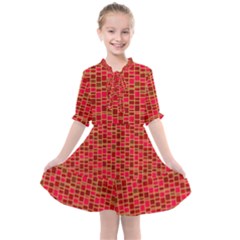 Geometry Background Red Rectangle Pattern Kids  All Frills Chiffon Dress by Ravend