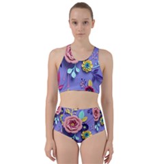 3d Flowers Pattern Flora Background Racer Back Bikini Set by Bedest