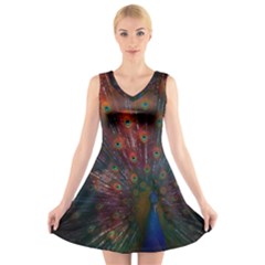 Peacock Feather Bird V-neck Sleeveless Dress by Bedest