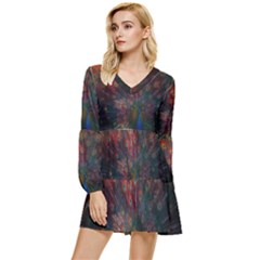 Peacock Feather Bird Tiered Long Sleeve Mini Dress by Bedest