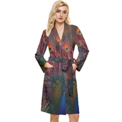 Peacock Feather Bird Long Sleeve Velvet Robe by Bedest