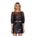 Peacock Feather Bird Mid Sleeve Drawstring Hem Top View1