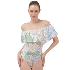 London City Map Off Shoulder Velour Bodysuit  by Bedest