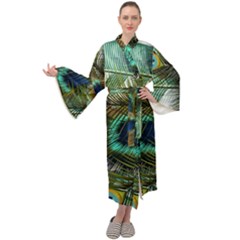 Peacock Feathers Maxi Velvet Kimono by Bedest