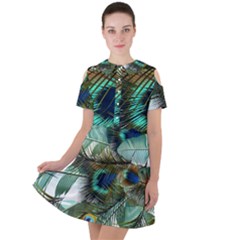 Peacock Feathers Short Sleeve Shoulder Cut Out Dress  by Bedest