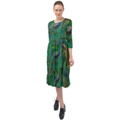 Peacock Paradise Jungle Ruffle End Midi Chiffon Dress by Bedest