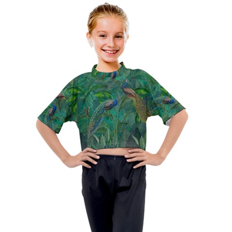 Peacock Paradise Jungle Kids Mock Neck T-shirt by Bedest