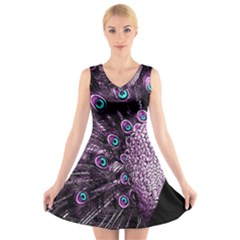 Purple Peacock V-neck Sleeveless Dress by Bedest