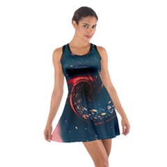 Fluid Swirl Spiral Twist Liquid Abstract Pattern Cotton Racerback Dress by Ravend