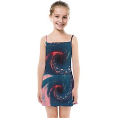 Fluid Swirl Spiral Twist Liquid Abstract Pattern Kids  Summer Sun Dress by Ravend