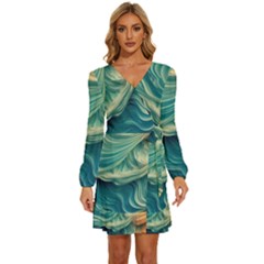 Art Pattern Artis Hands Illustration Long Sleeve Waist Tie Ruffle Velvet Dress by Ravend