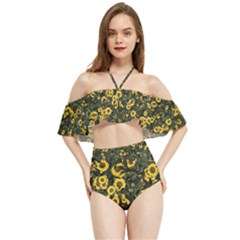 Sunflowers Yellow Flowers Flowers Digital Drawing Halter Flowy Bikini Set  by Ravend