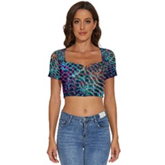 Fractal Abstract Waves Background Wallpaper Short Sleeve Square Neckline Crop Top  by Ravend