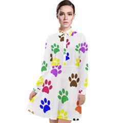 Pawprints-paw-prints-paw-animal Long Sleeve Chiffon Shirt Dress by Ravend