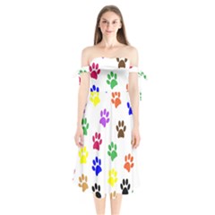 Pawprints-paw-prints-paw-animal Shoulder Tie Bardot Midi Dress by Ravend