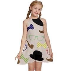 Moustache-hat-bowler-bowler-hat Kids  Halter Collar Waist Tie Chiffon Dress by Ravend