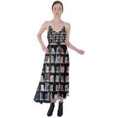 Book Collection In Brown Wooden Bookcases Books Bookshelf Library Tie Back Maxi Dress by Ravend