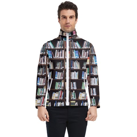 Book Collection In Brown Wooden Bookcases Books Bookshelf Library Men s Bomber Jacket by Ravend