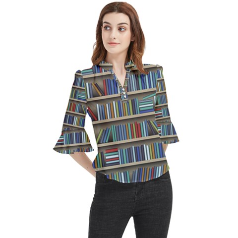 Bookshelf Loose Horn Sleeve Chiffon Blouse by Ravend