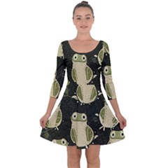 Frog Pattern Quarter Sleeve Skater Dress by Valentinaart