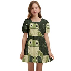 Frog Pattern Kids  Short Sleeve Dolly Dress by Valentinaart