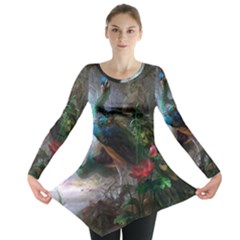 Peacock Art Painting Long Sleeve Tunic  by Ndabl3x