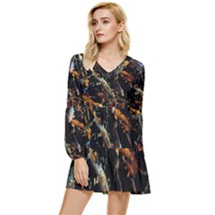 Shoal Of Koi Fish Water Underwater Tiered Long Sleeve Mini Dress by Ndabl3x