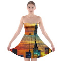 New York City Skyline Usa Strapless Bra Top Dress by Ndabl3x