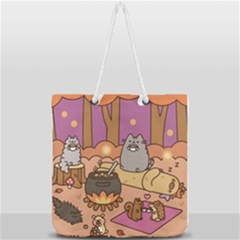 Pusheen Cute Fall The Cat Full Print Rope Handle Tote (large) by Ndabl3x