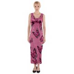 Pink Glitter Butterfly Fitted Maxi Dress by Ndabl3x